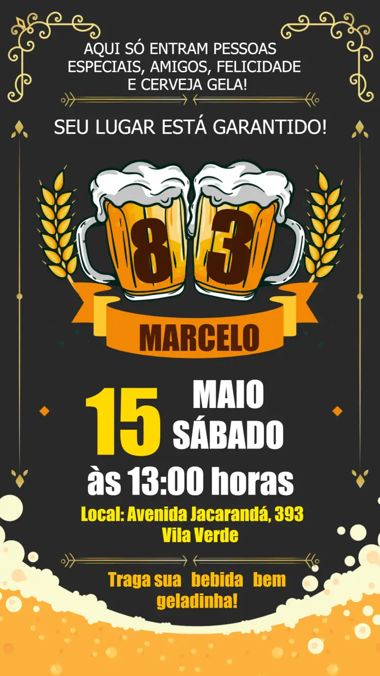 Convite Boteco Adulto – tema Aniversário vintage, rustico, colorido, alegre, descontraído, moderno