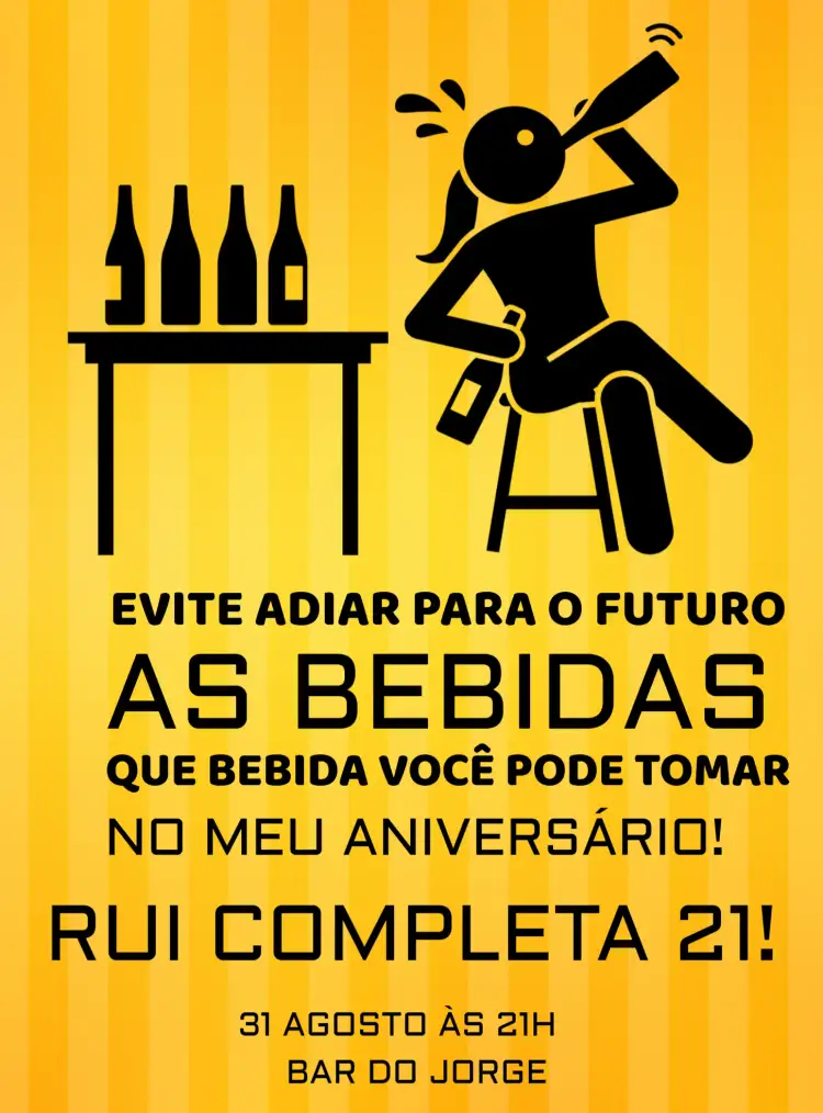 Convite Boteco Bar Engraçado – tema Aniversário colorido, divertido, humorístico, vintage, estilo boteco, moderno