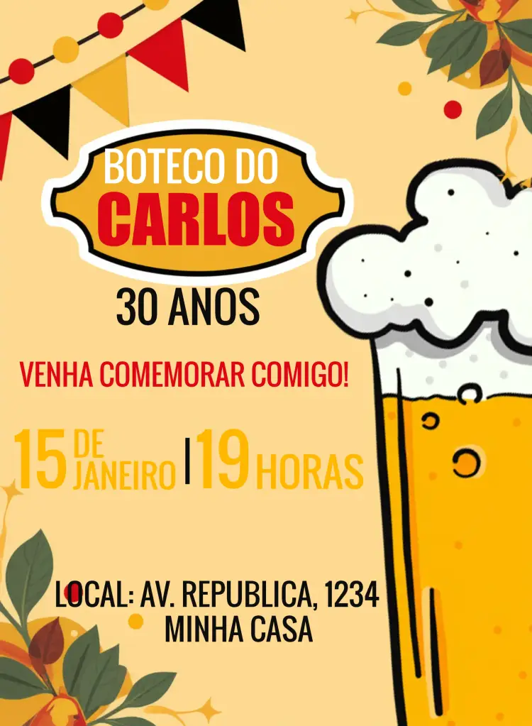 Convite Boteco Bebidas