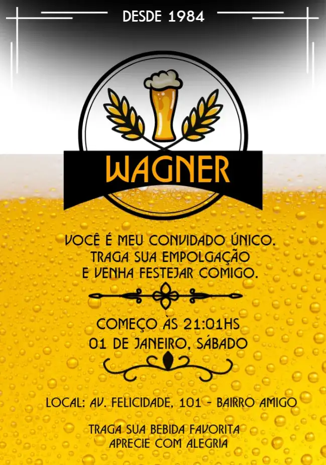 Convite Boteco Cerveja Bar – tema Aniversário vintage, moderno, descontraído, colorido, estilo bar, boêmio