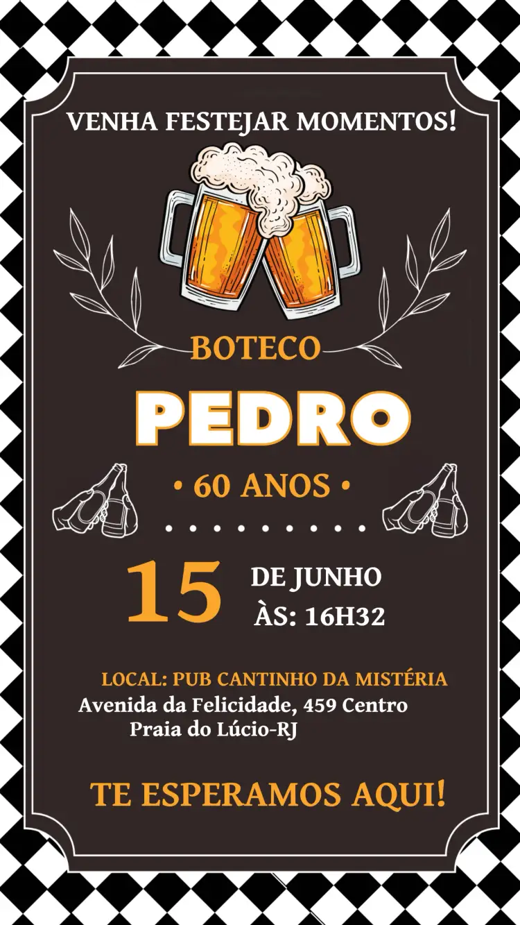 Convite Boteco Chalkboard editável e personalizável