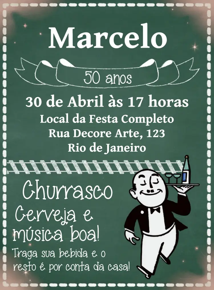 Convite Boteco Chalkboard Branco