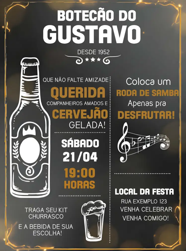 Convite Boteco Chalkboard – tema Mais pesquisados chalkboard, boteco, descontraído, vintage, colorido, moderno