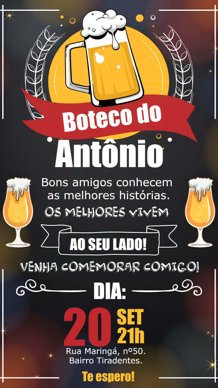 Convite Boteco Chalkboard Laranja