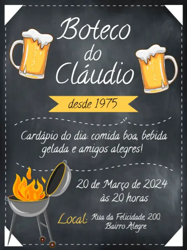 Convite Boteco Chalkboard Masculino