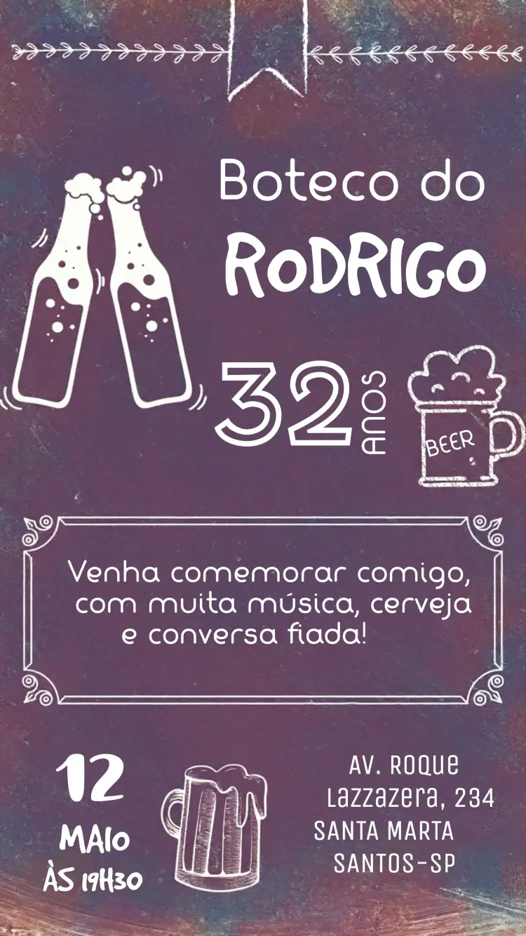 Convite Boteco Chalkboard Negro