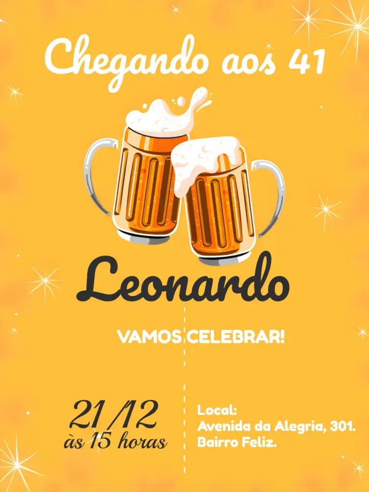 Convite Boteco Chopp – tema Aniversário boteco, churrasco, cervejas, cores vibrantes, estilo rústico, ilustrações divertidas