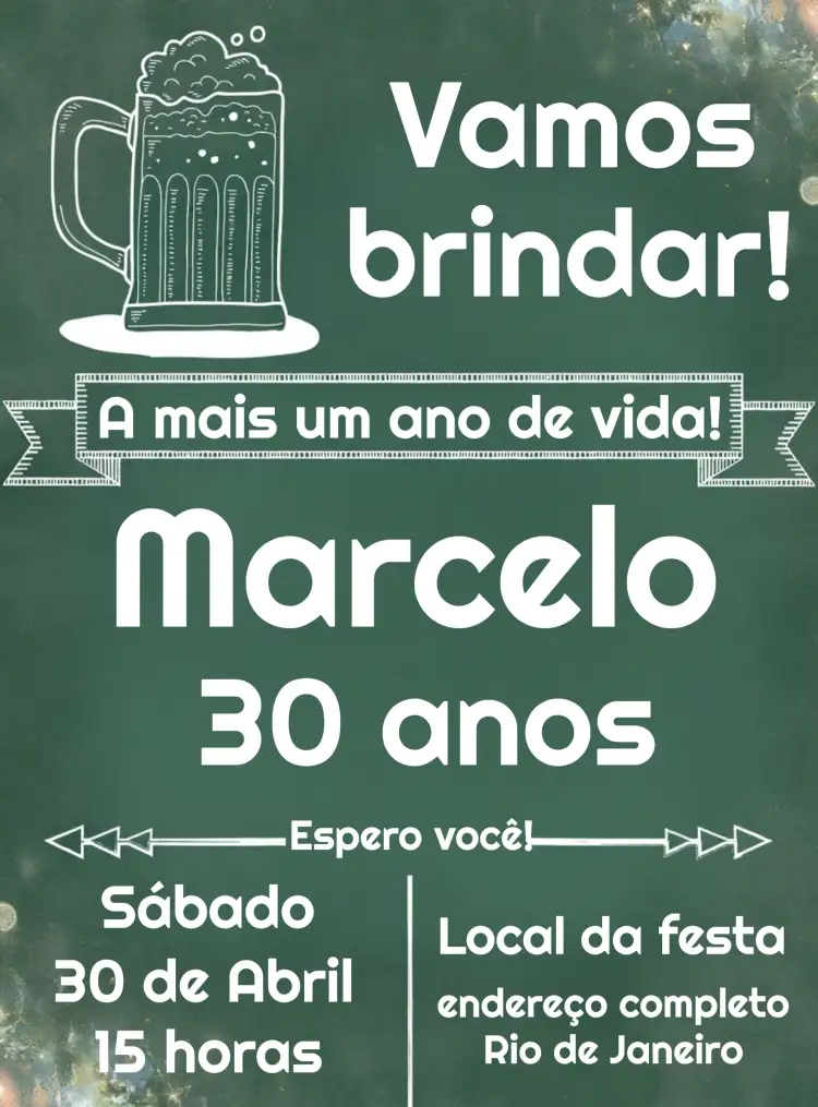 Convite Boteco Churrasco – tema Aniversário chalkboard, rústico, divertido, moderno, casual
