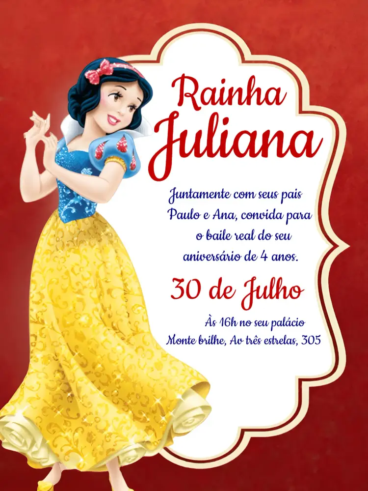 Convite Branca De Neve