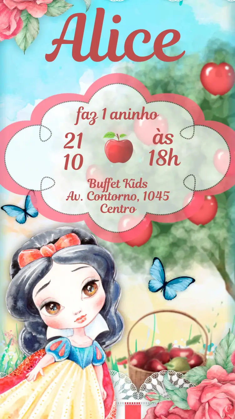 Convite Branca de Neve Aquarela