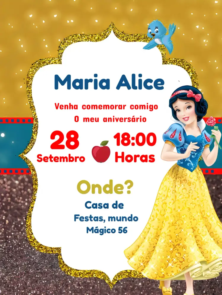 Convite Branca De Neve Azul