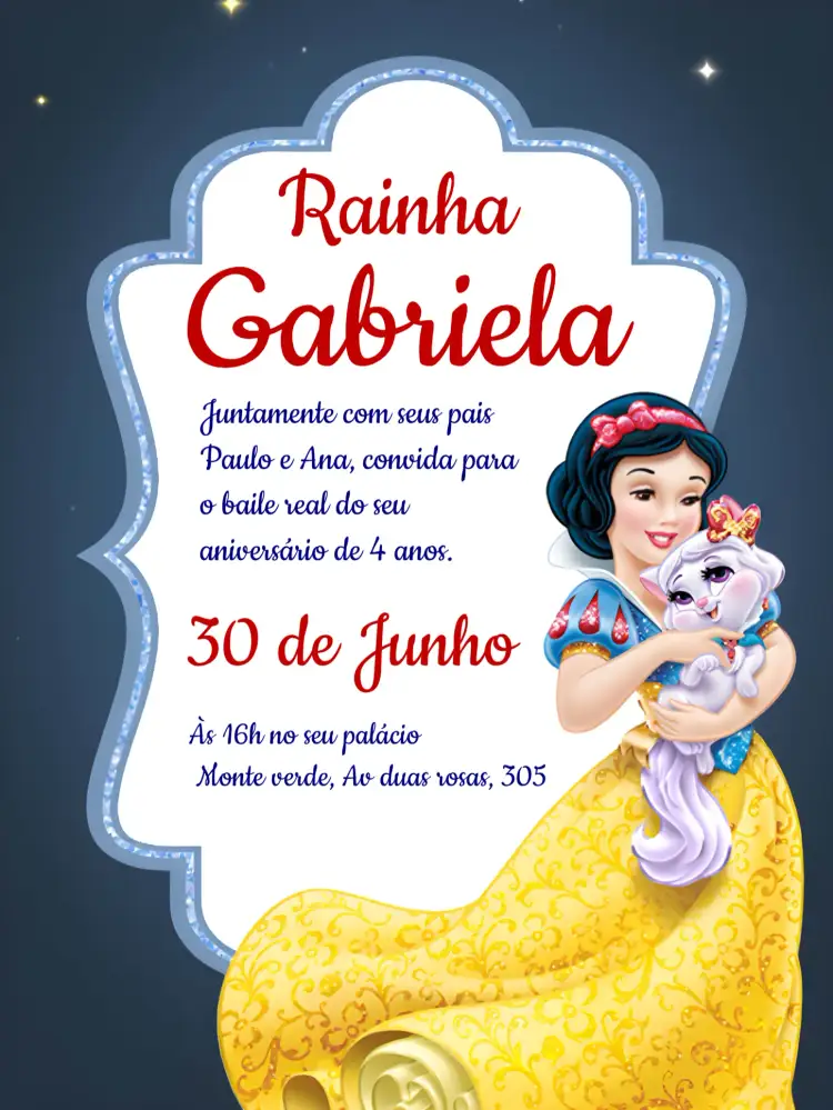 Convite Branca De Neve Azul – tema Aniversário Infantil azul, mágico, infantil, colorido, fantasia, princesa
