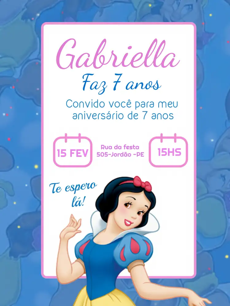 Convite Branca De Neve Disney – tema Chá de Panela mágico, colorido, infantil, fantasia, princesa, disney