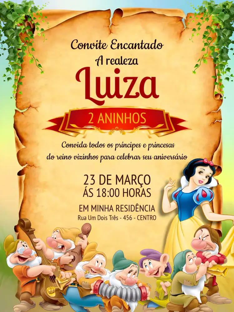 Convite Branca De Neve E Os Sete Anões Zangado