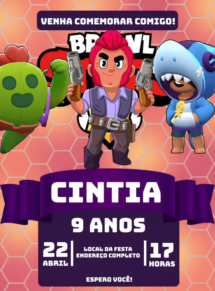 Convite Brawl Stars Azul