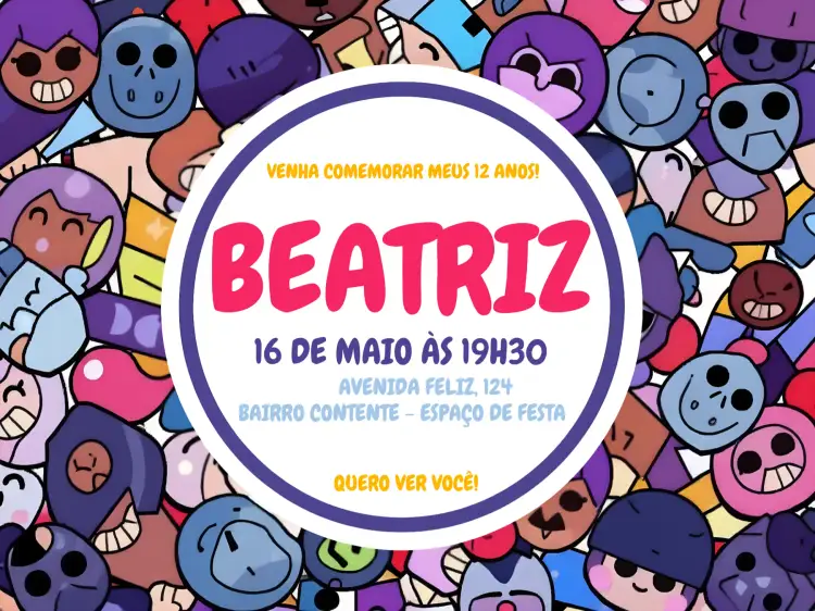 Convite Brawl Stars Jogo – tema Aniversário Infantil colorido, lúdico, moderno, temático, divertido, jogos