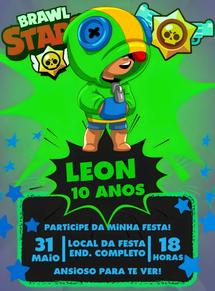 Convite Brawl Stars Leon Azul
