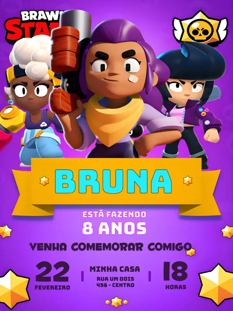Convite Brawl Stars Menina - Roxo Game