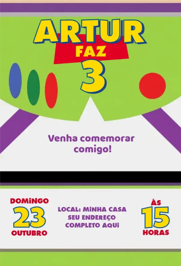 Invitación Buzz Lightyear – tema Cumpleaños espacioso, colorido, divertido, temático, animado, infantil