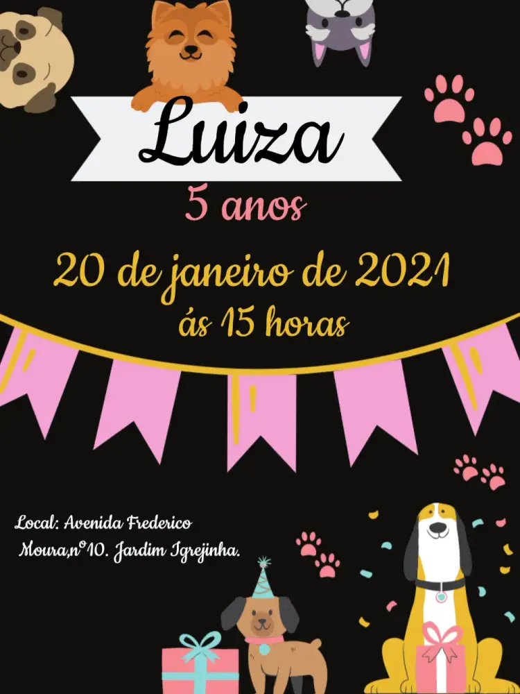 Convite Cachorro Cinza – tema Mais pesquisados divertido, colorido, infantil, temático, moderno