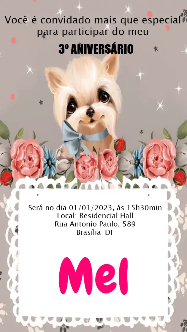 Convite Cachorro Floral Cão – tema Mais pesquisados floral, colorido, divertido, moderno, animal, alegre