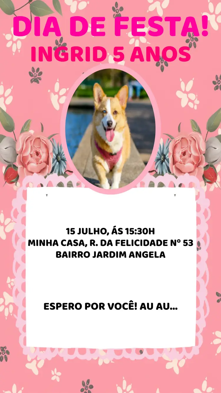 Convite Cachorro Floral Com Foto Cão