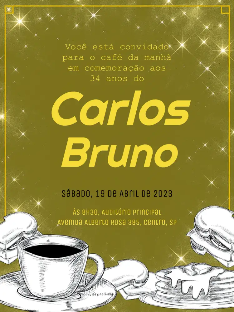 Convite Café Da Manhã Amarelo – tema Mais pesquisados amarelo, minimalista, moderno, divertido, acolhedor, elegante