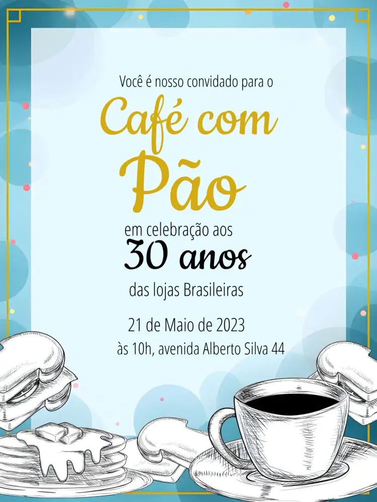 Convite Café Da Manhã Pão – tema Mais pesquisados minimalista, moderno, clean, alegre, casual