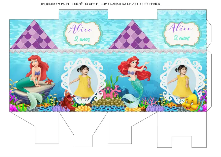 Convite Caixa Milk A Pequena Sereia Ariel Com Foto Personagens