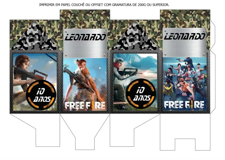 Convite Caixa Milk Free Fire Molde – tema Mais pesquisados colorido, moderno, jovem, temático, dinâmico, jogos