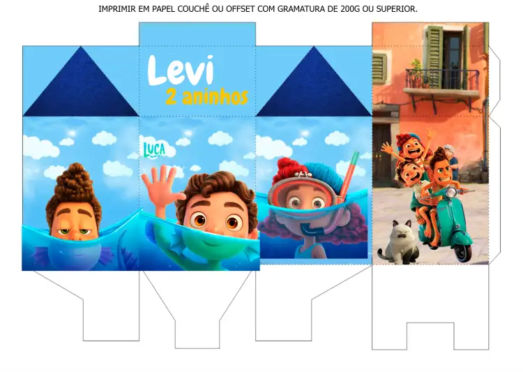 Convite Caixa Milk Lucca Disney Molde – tema Mais pesquisados azul, temática Disney, infantil, divertido, colorido, moderno