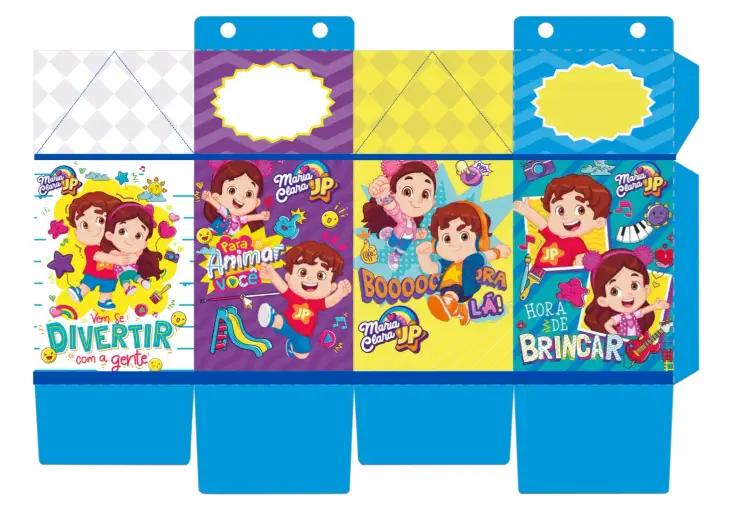 Convite Caixa Milk Maria Clara E Jp Branco – tema Mais pesquisados moderno, colorido, branco e azul, divertido, festivo