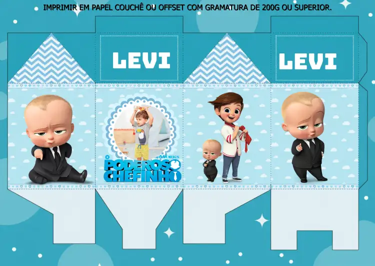 Convite Caixa Milk O Poderoso Chefinho Com Foto Logo – tema Mais pesquisados colorido, divertido, infantil, temático, moderno