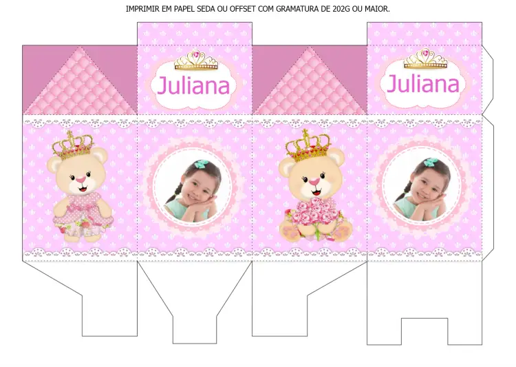 Convite Caixa Milk Para Imprimir Ursinha Princesa Com Foto Bolinhas – tema Mais pesquisados rosa, poá, princesa, infantil, brilho, divertido