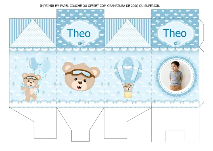 Convite Caixa Milk Para Imprimir Ursinho Baloeiro Com Foto Balão – tema Mais pesquisados azul, divertido, moderno, listras, poá, ursinhos