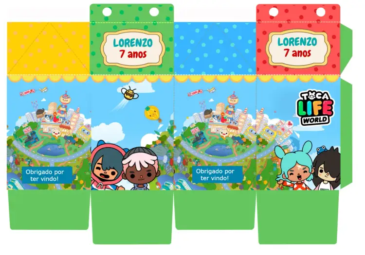 Convite Caixa Milk Toca Life Editável – tema Mais pesquisados colorido, divertido, lúdico, moderno, infantil