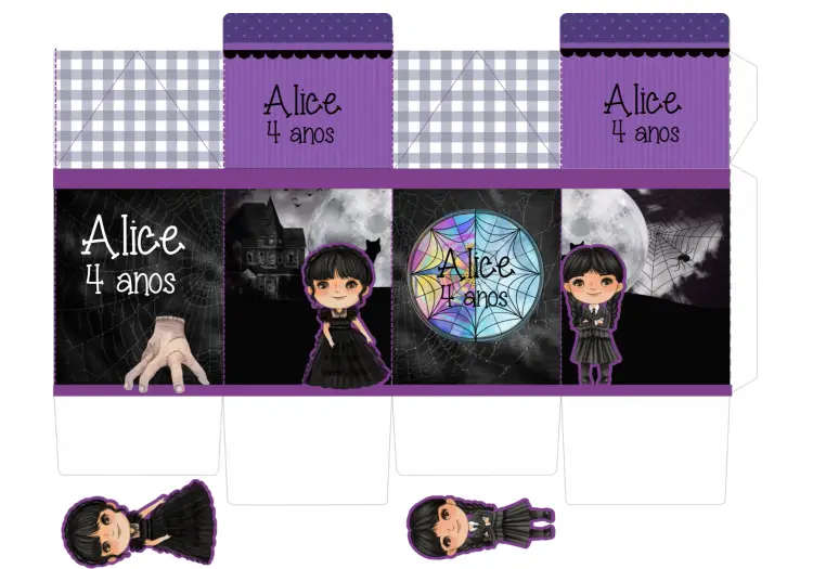 Convite Caixa Milk Wandinha Addams Molde
