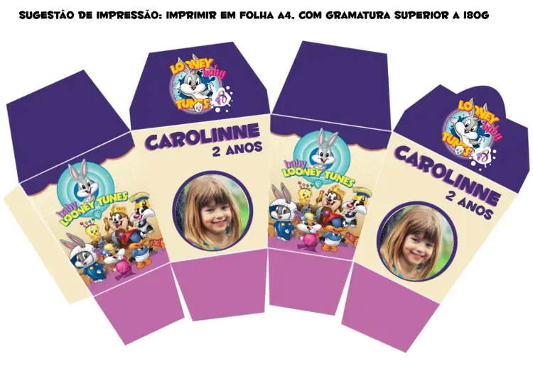 Convite Caixa Sushi Baby Looney Tunes Molde