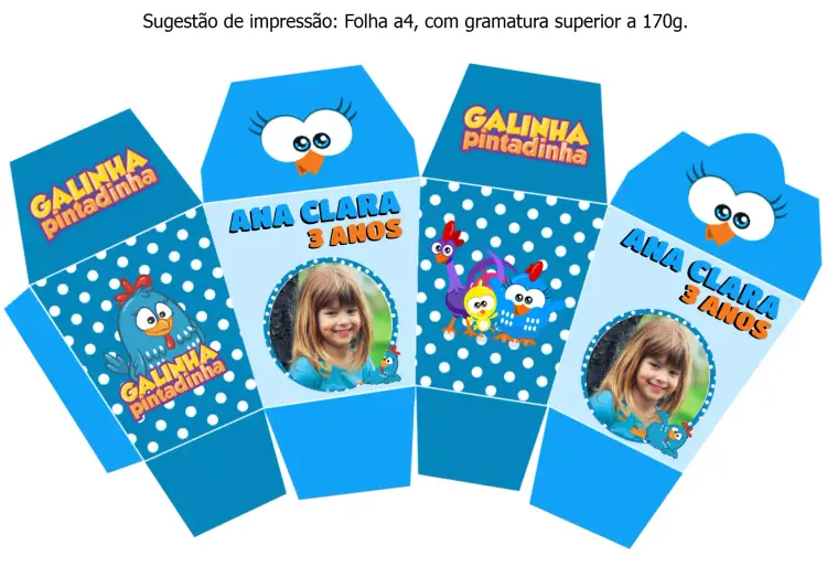 Convite Caixa Sushi Galinha Pintadinha Azul
