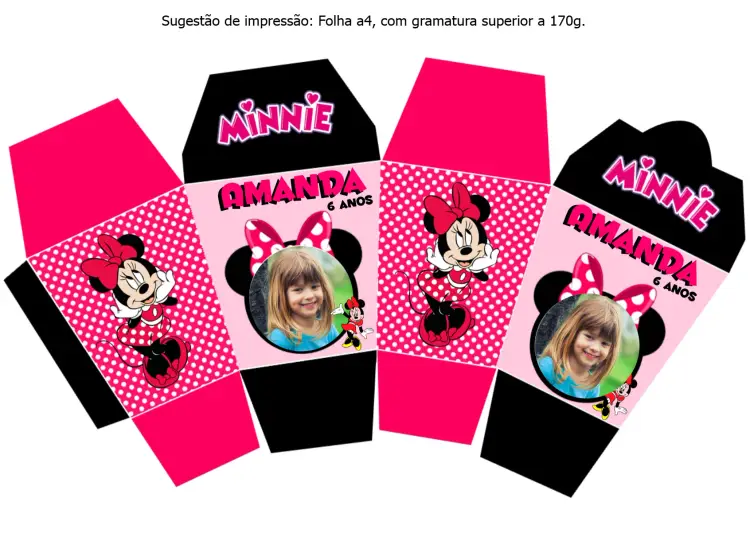 Convite Caixa Sushi Minnie Mouse Molde