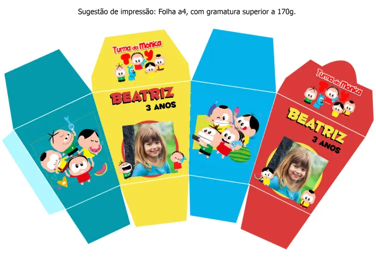 Convite Caixa Sushi Turma Da Monica Toy Molde editável e personalizável