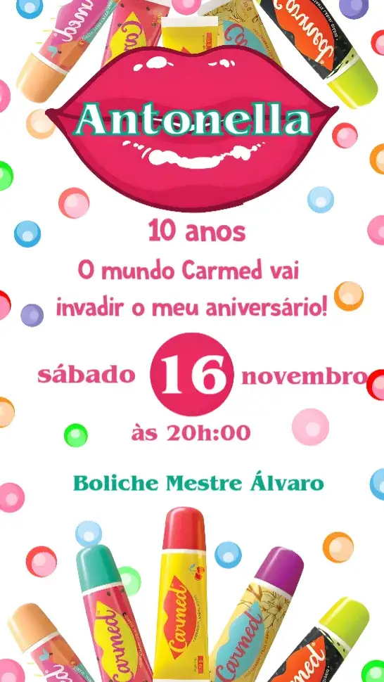 Convite Camed – tema Aniversário moderno, vibrante, elegante, feminino, colorido