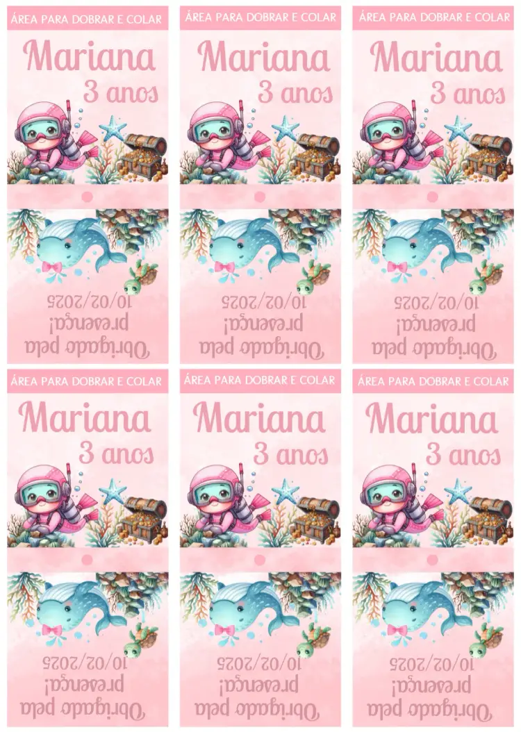 Convite Capa Para Pirulito Fundo Do Mar Rosa Sereia
