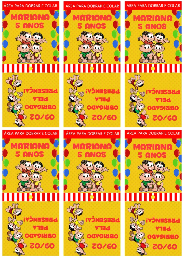 Convite Capa Para Pirulito Turma Da Mônica Cebolinha editável e personalizável