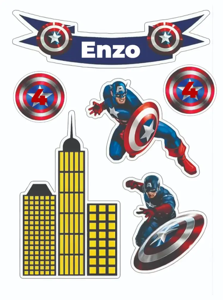 Convite Capitão América – tema Topo de bolo vibrante, colorido, super-heróis, moderno, divertido