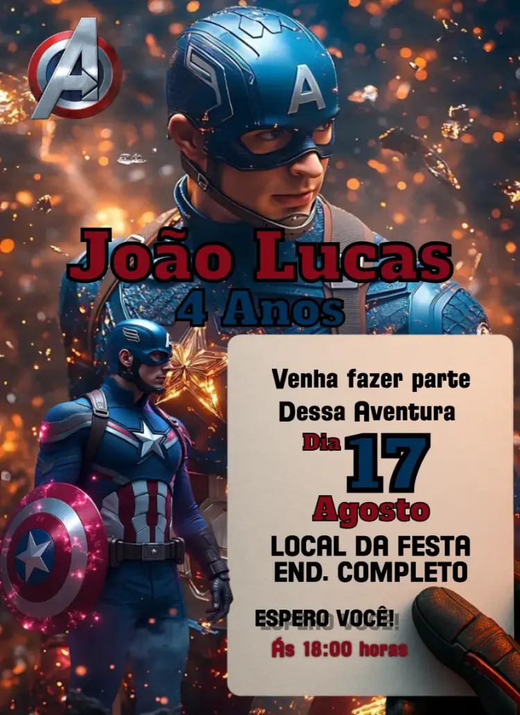 Convite Capitão América - Super-herói