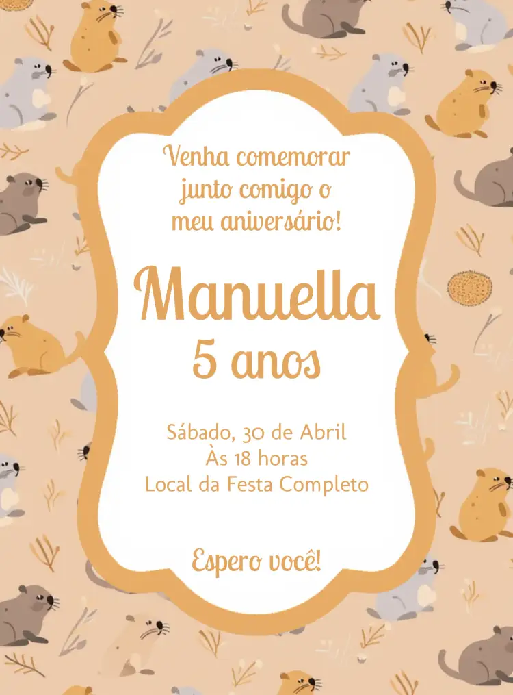 Convite Capivara Capivaras – tema Aniversário Infantil colorido, divertido, natural, animais, lúdico, temático