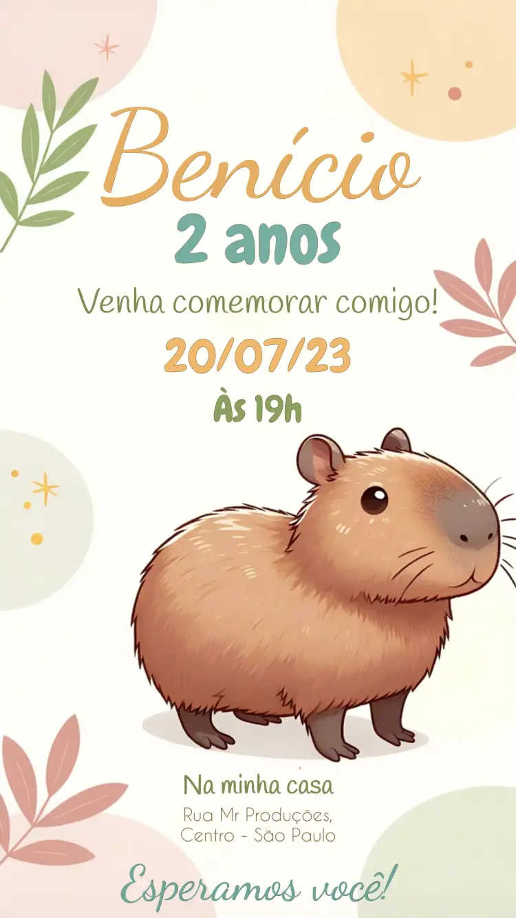 Convite Capivara Colorido