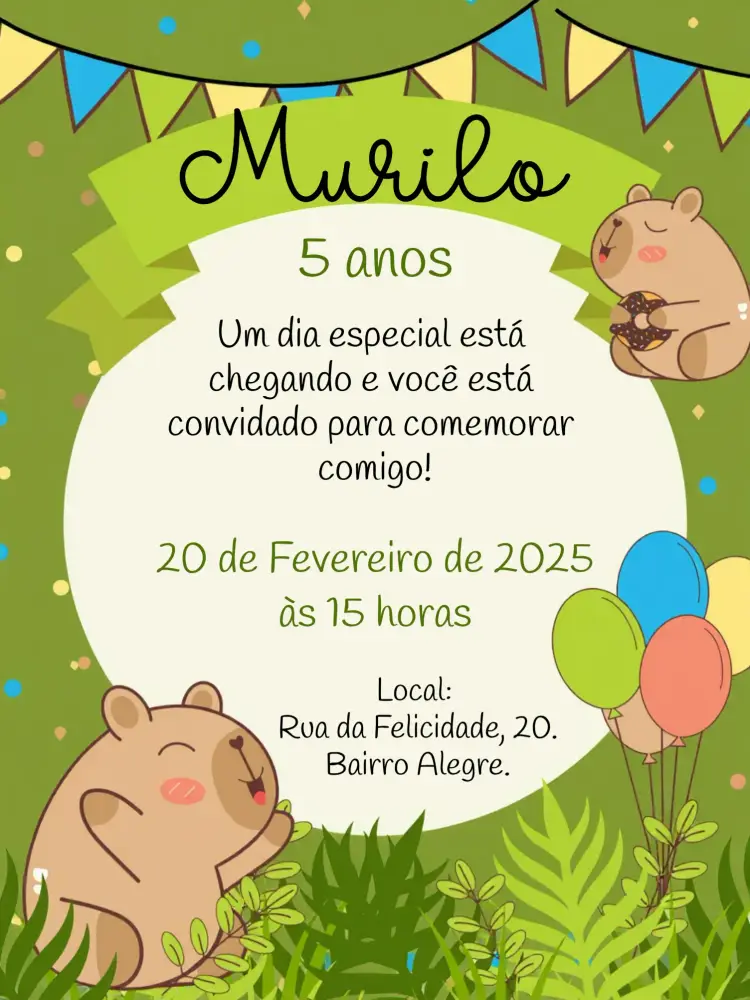 Convite Capivara Cute