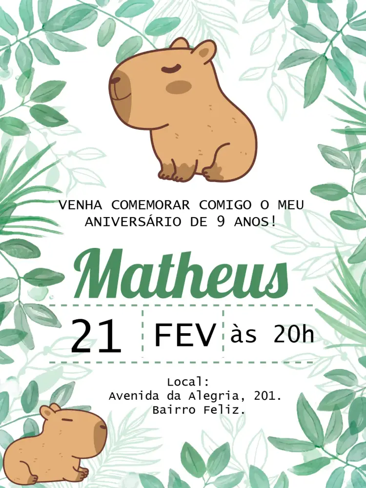 Convite Capivara Cute